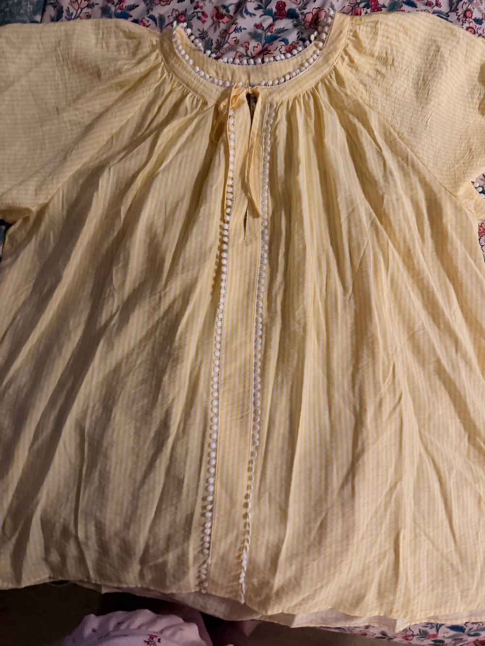 torrid Pale Yellow Peasant Top with Pom Trim